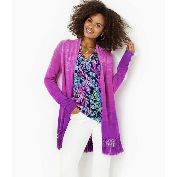 Lilly Pulitzer Sweaters - LILLY PULITZER Tatum Cardigan MARBLED OMBRE ORCHID OASIS Fringe XXL 2XL NWT